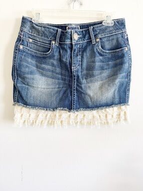 Wrangler festival coastal cowgirl denim jean mini skirt with lace trim size 6/7